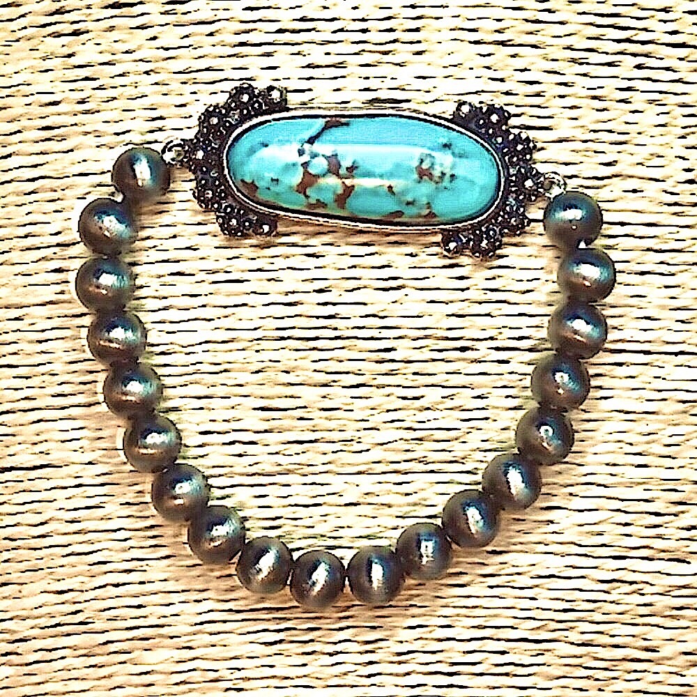 TURQUOISE CONCHO NAVAJO PEARLS BRACELET LAST 1 STRETCHES TO FIT ALL NEW - Picture 13 of 13